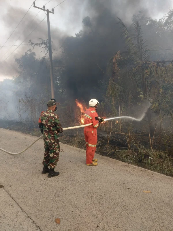 BABINSA BERSAMA RELAWAN DAN PETUGAS GABUNGAN PADAMKAN KEBAKARAN LAHAN DI BANTUAS