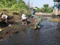 Maksimalkan Pasokan Air Pertanian, Babinsa Karangsari Dan Poktan Margomulyo Bersihkan Saluran Irigasi